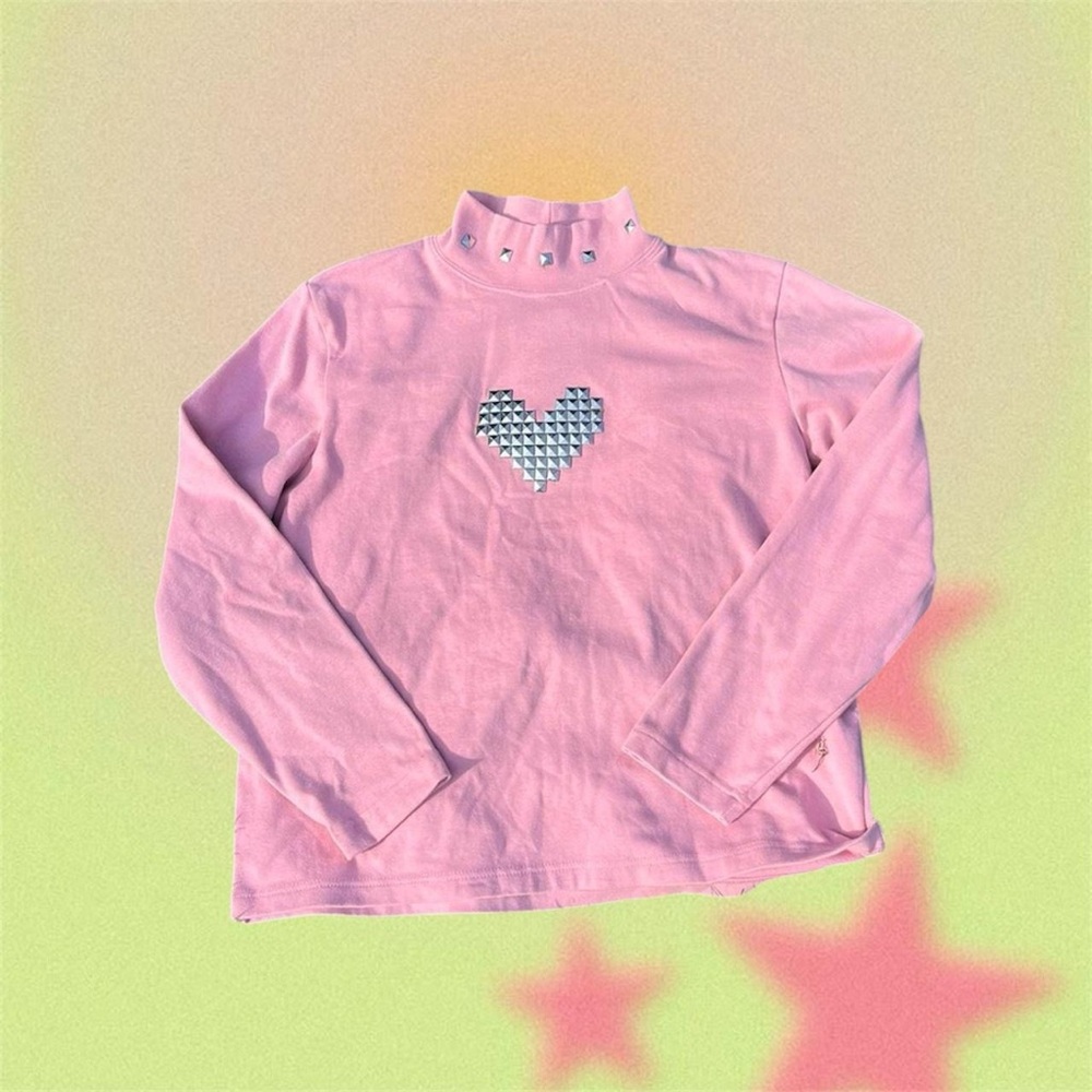 Pink Long Sleeve Tee with Heart Design
